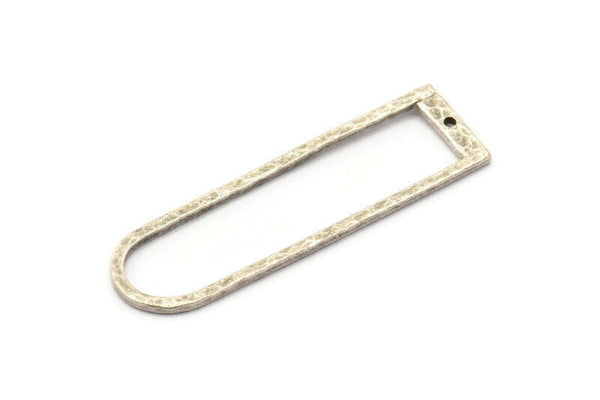 D Shape Rings, 2 Antique Silver Plated Brass Hammered Long D Shape Connectors With 1 Hole, Rings (46x13x1.3mm) BS 1877 H0438