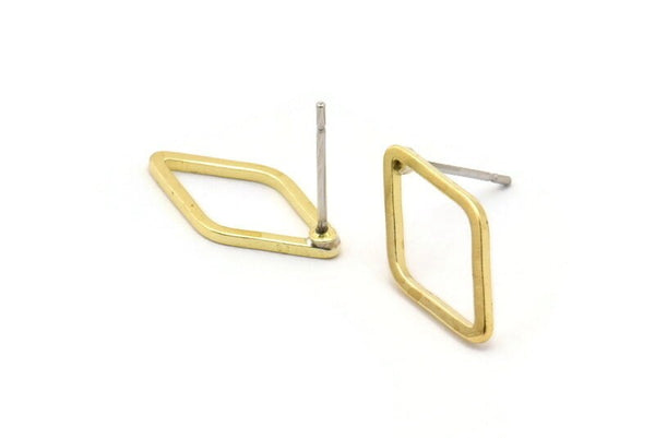Brass Diamond Earring, 12 Raw Brass Diamond Stud Earrings (9x17x1mm) D0029 A2049