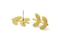 Brass Leaf Earring, 8 Raw Brass Leaf Stud Earrings (16.5x12x0.80mm) Brs A0501 A1670
