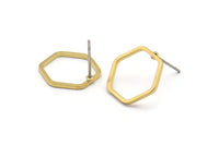 Brass Hexagon Earring, 12 Raw Brass Hexagon Stud Earrings (14mm) BS 1222 A1123