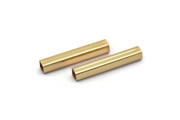 Geometric Tube Bead, 12 Gold Plated Brass Square Tube Beads, Findings (3x20mm) BS 1617