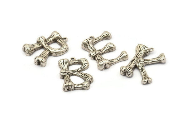 Silver Letter Charm, Antique Silver Plated Brass Bamboo Letter Alphabets, Silver Letter, İnitial Charms, Uppercase, Letter Initial Pendants