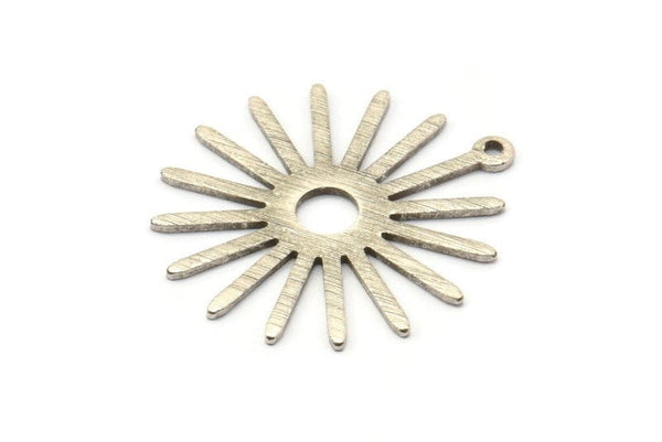 Silver Sun Charm, 10 Textured Antique Silver Plated Brass Sun Charms With 1 Loop (27x0.80mm)  M01646 H0899