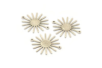 Silver Sun Charm, 6 Textured Antique Silver Plated Brass Sun Connectors With 2 Loops, Pendants (29x25x0.80mm) M01652 H0859