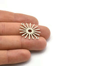 Silver Sun Charm, 8 Textured Antique Silver Plated Brass Sun Connectors With 2 Loops, Pendants (29x25x0.80mm) M01673 H1057