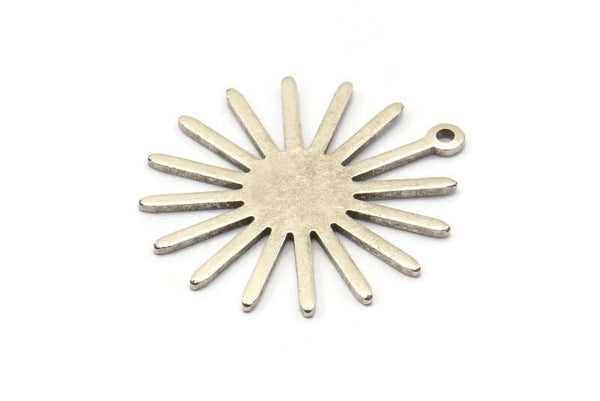 Silver Sun Charm, 10 Antique Silver Plated Brass Sun Charms With 1 Loop (27x0.80mm) A1727 M01676