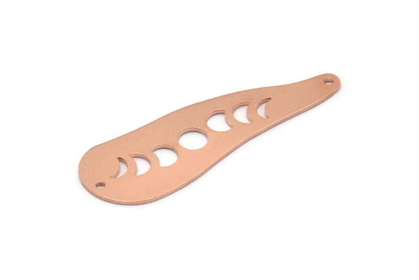 Copper Irregular Charm, 4 Raw Copper Moon Phases Patterned Irregular Shaped Charms With 2 Holes, Pendants, Findings (43x14x0.80mm) M03309