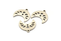 Silver Moon Charm, 12 Antique Silver Plated Brass Crescent Moon Phases Charms With 1 Loop And 1 Hole (15x9x1mm) M01993 H0972