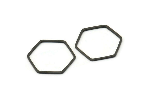 Black Hexagon Ring Charm, 25 Oxidized Brass Black Hexagon Shaped Ring Charms (18x0.8mm) Bs 1174 S205