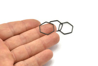 Black Hexagon Ring Charm, 25 Oxidized Brass Black Hexagon Shaped Ring Charms (18x0.8mm) Bs 1174 S205