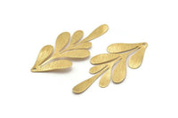 Brass Leaf Charm, 8 Raw Brass Textured Leaf Charm Earrings With 1 Hole, Findings (62x26x0.60mm) D0680