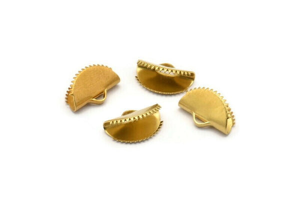 Brass Ribbon Crimp, 50 Raw Brass Ribbon Crimp Ends With 1 Loop, Findings (13x8mm) D1164