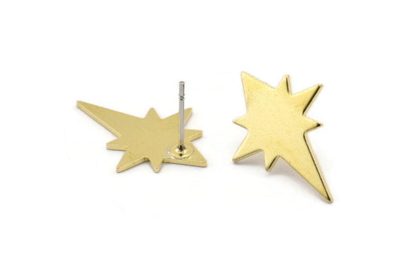 Brass North Star Earring, 8 Raw Brass Pole Star Stud Earrings (20x15x0.80mm) M02482 A0562