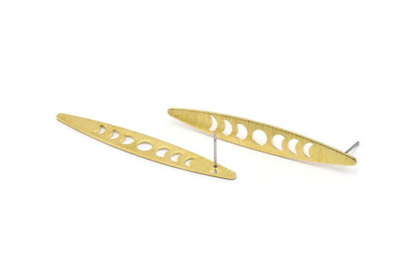 Brass Oval Earring, 6 Textured Raw Brass Oval Moon Phases Shaped Stud Earrings (50x7x0.80mm) M02494 A0565