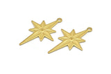 Brass Pole Star Charm, 10 Raw Brass, Brass Charms, Brass Pole Star Charms With 1 Loop (31x20x0.80mm) A0726