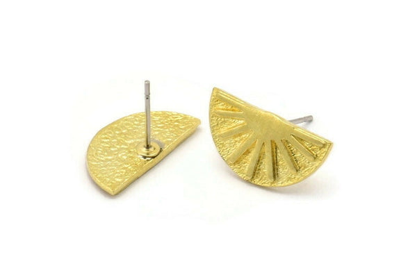 Brass Earring Posts, 4 Raw Brass Semi Circle Sun Shaped Earrings Stud, Half Moon Studs, Sun Studs (9x17x1.5mm) N1911