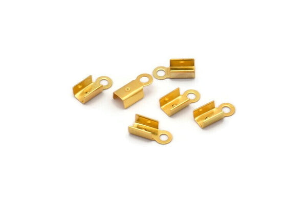 Gold Cord End, 100 Gold Tone Brass Cord End Clasps With 1 Loop, Findings (9x3mm) A1012
