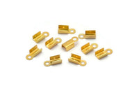 Gold Cord End, 100 Gold Tone Brass Cord End Clasps With 1 Loop, Findings (9x3mm) A1012