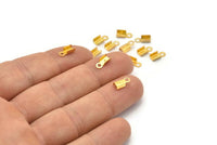 Gold Cord End, 100 Gold Tone Brass Cord End Clasps With 1 Loop, Findings (9x3mm) A1012