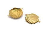 Brass Shell Charm, 24 Raw Brass Sea Shell Charm With 2 Loops, Pendants, Connectors, Findings (20x28mm) D1053