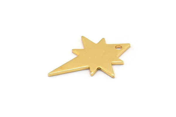Gold Pole Star Charm, 6 Gold Plated Brass, Gold Charms, Gold Pole Star Charms With 1 Hole (20x15x0.80mm) M02481