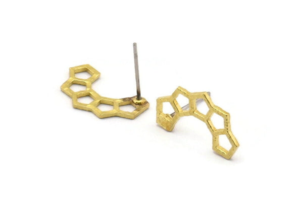 Brass Honeycomb Earring, 24 Raw Brass Honeycomb Stud Earrings (18x10x1mm) N179