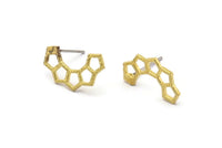 Brass Honeycomb Earring, 24 Raw Brass Honeycomb Stud Earrings (18x10x1mm) N179
