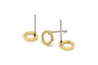 Brass Hexagon Earring, 12 Raw Brass Hexagon Stud Earrings (6x1mm) D0012 A2095