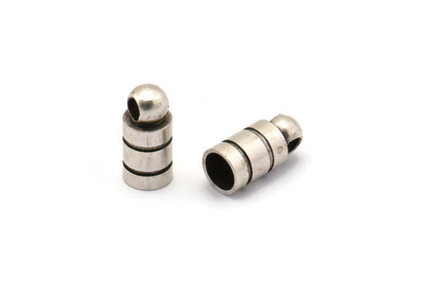 Silver End Caps, 12 Antique Silver Plated Brass End Cap, Cord Tip, 4mm Cord End - (5x10mm) A0953 H0085