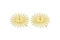 Brass Sun Earring, 6 Textured Raw Brass Sun Stud Earrings With 1 Loop (31x30x0.80mm) M02227 A2545