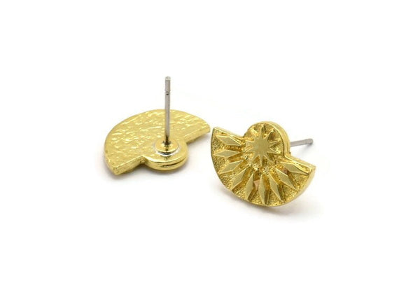 Brass Semi Circle Earring, 4 Raw Brass Semi Circle Stud Earrings (14x10x2mm) N1914