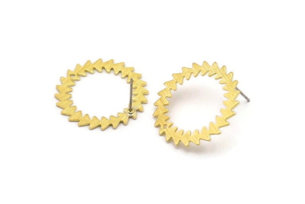 Brass Round Earring, 2 Textured Raw Brass Circle Stud Earrings With 1 Hole (25x0.80mm) M02129 A2532