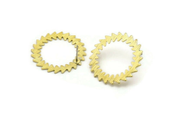 Brass Round Earring, 2 Textured Raw Brass Circle Stud Earrings (25x0.80mm) M02128 A2540