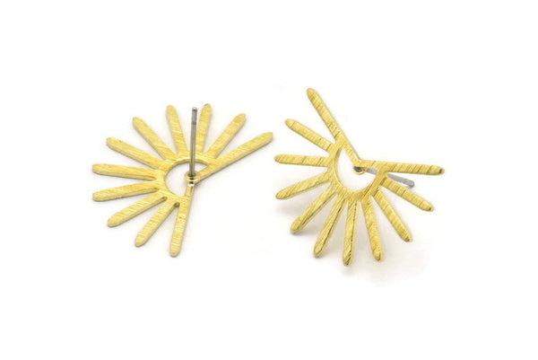 Brass Sun Earring, 6 Textured Raw Brass Sun Stud Earrings (18x25x0.80mm) M02286 A2536