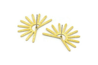 Brass Sun Earring, 6 Textured Raw Brass Sun Stud Earrings (18x25x0.80mm) M02286 A2536