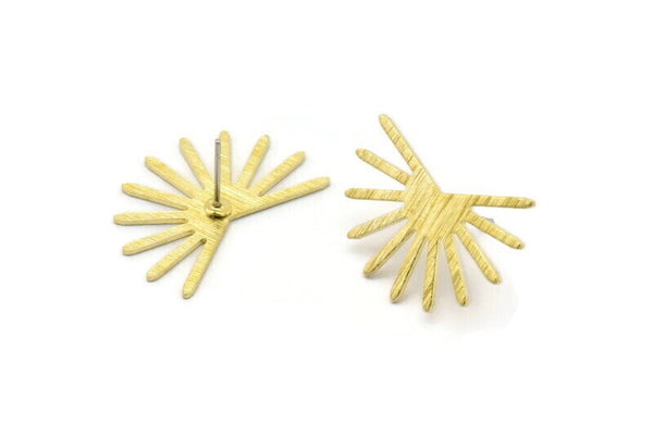 Brass Sun Earring, 6 Textured Raw Brass Sun Stud Earrings (18x25x0.80mm) M02283 A2534