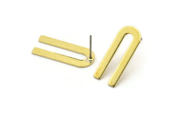 U Shape Earring, 8 Raw Brass U Shaped Stud Earrings (22x9x0.80mm) M02092 A2524