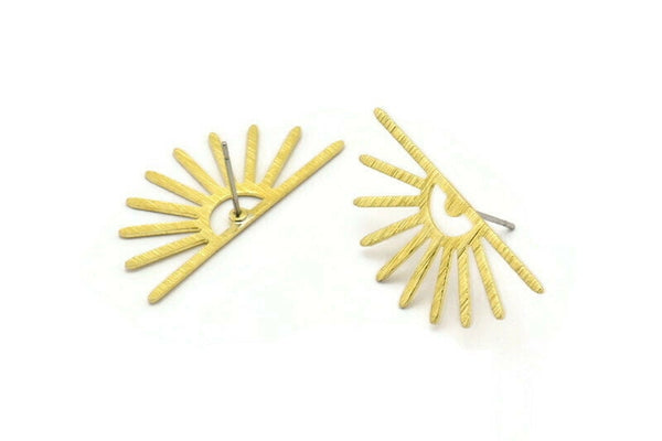 Brass Sun Earring, 6 Textured Raw Brass Sun Stud Earrings (32x14x0.60mm) M02061 A2541