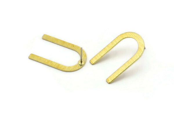 Brass U Shaped Earring, 8 Textured Raw Brass U Shaped Stud Earrings (26x17x0.80mm) M02084 A2529