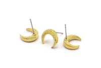 Brass Moon Earring, 6 Raw Brass Crescent Moon Stud Earrings (12x4x3mm) A2183