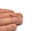 Rose Gold Star Earring, 6 Rose Gold Plated Brass Star Stud Earrings (8mm) D1467