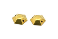 Brass Hexagon Bead, 40 Raw Brass Hexagon Bead Caps with 2 Holes  (12mm)  A0619