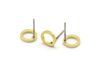 Brass Circle Earring, 12 Raw Brass Circle Stud Earrings (8mm) N0437 A1141