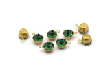 Emerald Rhinestone Charms, 12 Emerald Rhinestone Charms With Raw Brass Setting For Ss34 (7.3mm) Y363 Y131