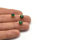 Emerald Rhinestone Charms, 12 Emerald Rhinestone Charms With Raw Brass Setting For Ss34 (7.3mm) Y363 Y131