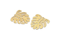 Brass Monstera Charm, 24 Raw Brass Textured Monstera Leaf Charms With 1 Loop, Pendants, Earrings, Findings (21x22x0.5mm) D872