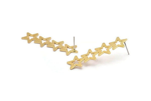 Brass Star Earring, 8 Raw Brass Star Stud Earrings (45x13x0.80mm) D1202 A1250