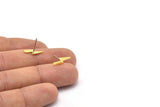 Brass Earring, 12 Raw Brass Lightning Bolt Stud Earrings (14x5x0.50mm) A0891 A2241