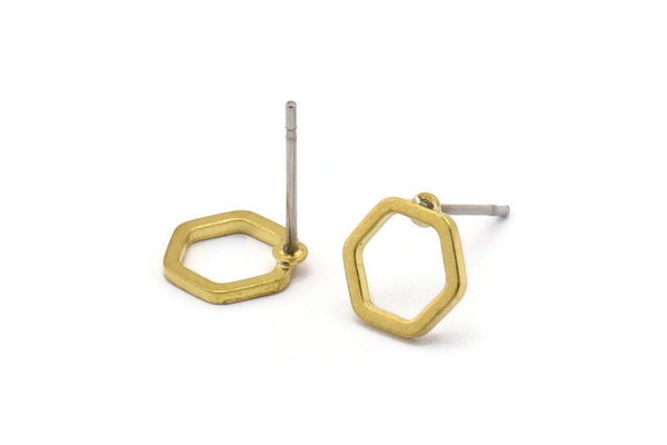 Brass Hexagon Earring, 12 Raw Brass Hexagon Stud Earrings (8mm) BS 1219 A1146