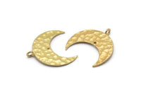 Hammered Crescent Pendant, 4 Raw Brass Hammered Crescent Pendants With 1 Loop and 1 Hole (25x10x1mm) U146